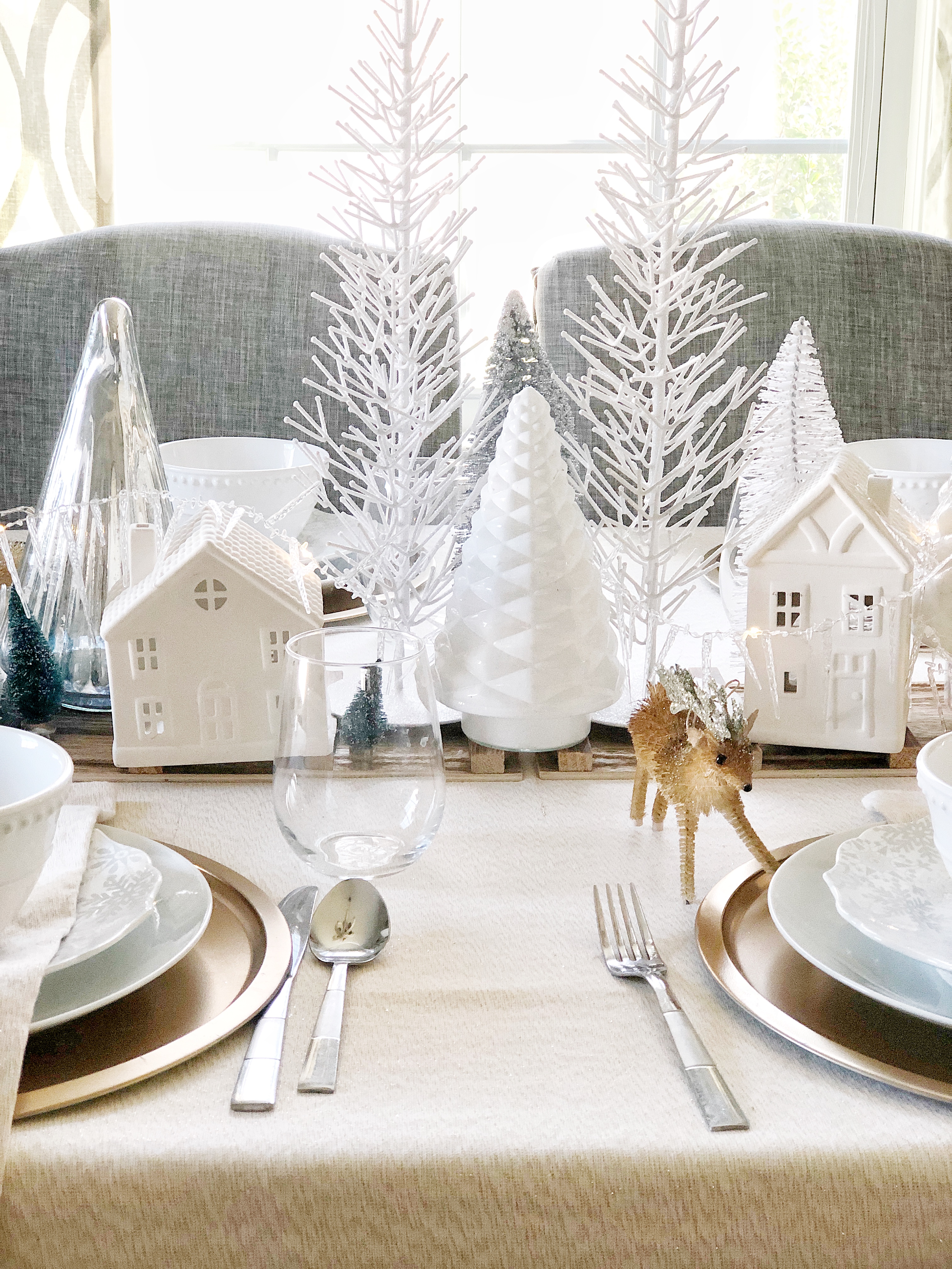 Gold and Silver Snowflake Christmas Table Setting  Christmas table,  Christmas dining table, White christmas decor